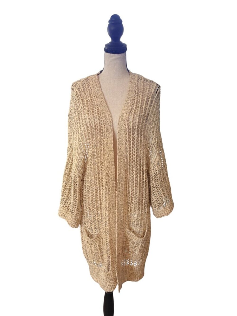 Free People Oversized Longline Open Front Cardigan Boho Chic Beachy Medium